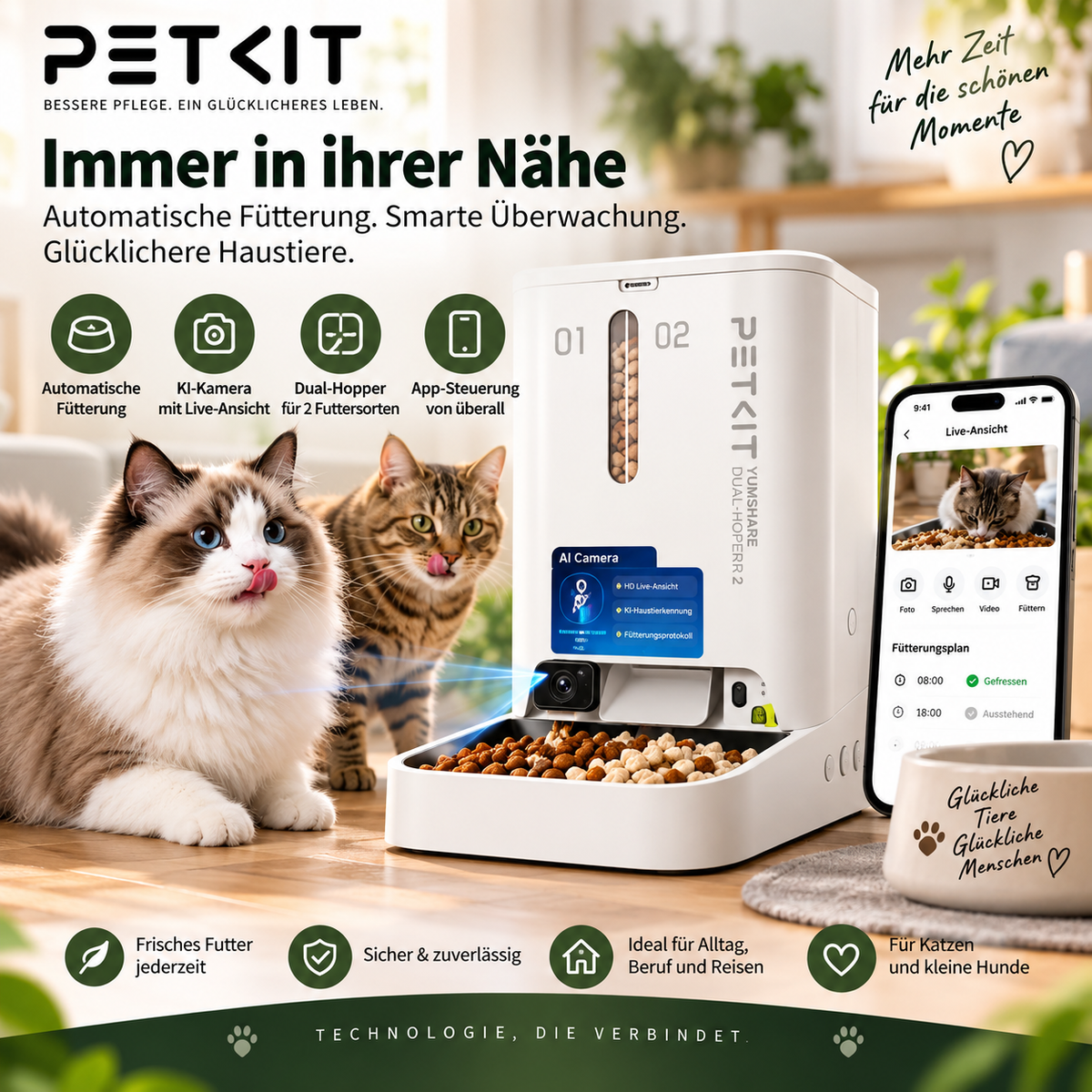 PETKIT YUMSHARE Dual-Hopper 2 Automatischer Futterautomat mit Kamera für Katzen & Hunde