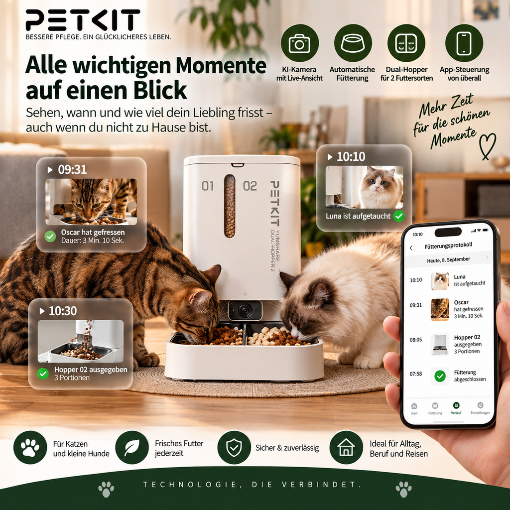 PETKIT YUMSHARE Dual-Hopper 2 Automatischer Futterautomat mit Kamera für Katzen & Hunde