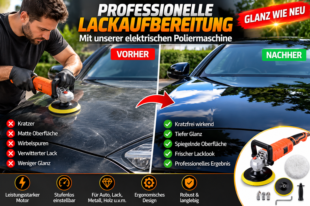 Elektrische Poliermaschine Auto Autopolierer 1200W Lackaufbereitung Polierteller & Zubehör