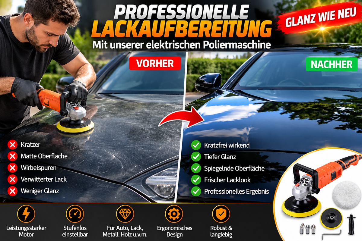 Elektrische Poliermaschine Auto Autopolierer 1200W Lackaufbereitung Polierteller & Zubehör