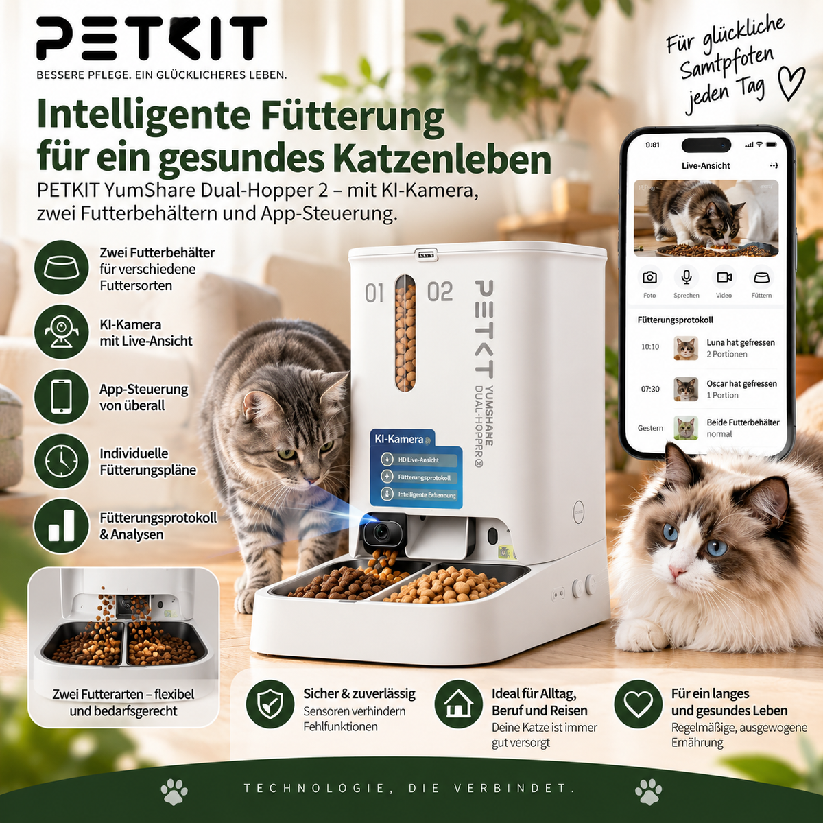 PETKIT YUMSHARE Dual-Hopper 2 Automatischer Futterautomat mit Kamera für Katzen & Hunde